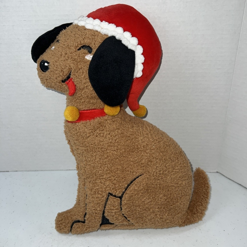 Target Wondershop Christmas 2024 Brown Dog Santa Hat Shaped Throw Pillow 13"